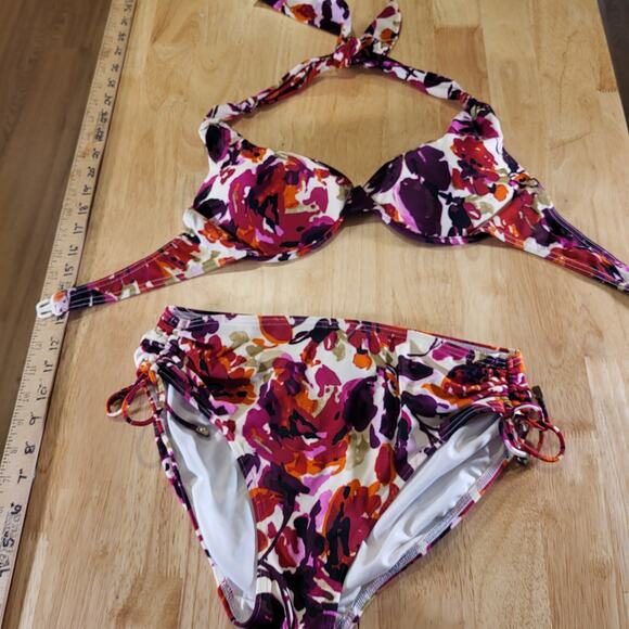 Be Creative Two Piece Halter Bikini Floral Abstract Padded Large - Picture 1 of 12